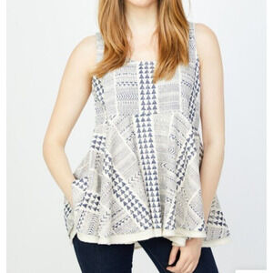 Anthropologie‎ RD & KoKo Aztec Blue Boho Peplum Sleeveless Top Medium M